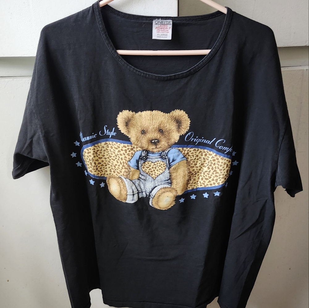 Oneita Teddy Bear Design Black T shirt XL